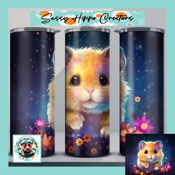 Skinny Tumbler Neon Hamster Colorful Flowers Stainless-Steel 20oz Hand Sublimate - Picture 1 of 7